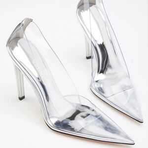 Good American Metallic Silver Heels
